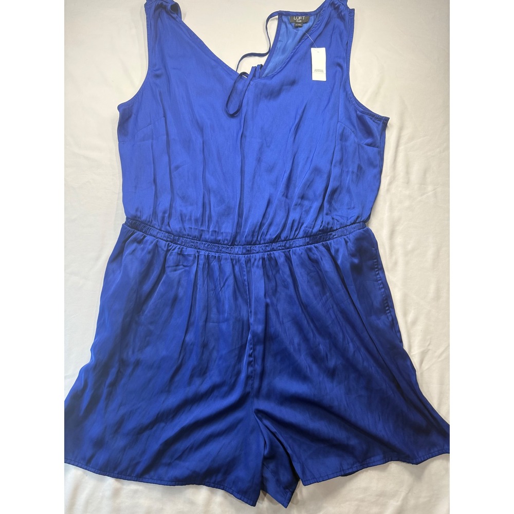 Loft Plus Royal Blue Sleeveless V-Neck Satin Romper Size 22 NWT